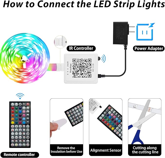 GANZQH Led Lights for Bedroom 50FT, RGB Led Strip Lights Color Changing Indoor, Music Sync Led Light Strip with Remote & App Control, DIY Fancy Led Lights for Room Decor Ambient Lighting (1 * 50FT)